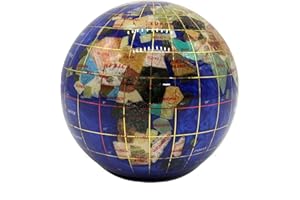 UNIQUE ART SINCE 1996 Unique Art 4.3" (110 mm) Diameter Gemstone Globe Paperweight Paper weight (Blue Pearl Swirl)
