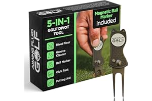 AIMING FLUID GOLF Golf Divot Repair Tool — 5-in-1 Golfing Ball Marker, Pitch Mark Repair, Putting Alignment, Club Tee, and Groove Cleaner, Accessory Metal Switchblade Design - Ideal Gift for Golfers