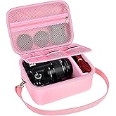 Digital Camera Case Compatible with Canon EOS Rebel T7/ 4000D/ T100 DSLR Cameras, Also for Sony Alpha a6400/ a6100/ a6700/ A6600/ a6300 Mirrorless, Holder for SD Card and More (Pink)