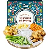 Chef Tacos Ceramic Taco Serving Platter - Divided Serving Tray for Taco Tuesday Lazy Susan Taco Bar - Chip and Dip Serving Set for Party - Appetizer Serving Tray for Salsa, Snacks (10 in)
