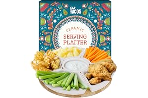 Chef Tacos Ceramic Taco Serving Platter - Divided Serving Tray for Taco Tuesday Lazy Susan Taco Bar - Chip and Dip Serving Se