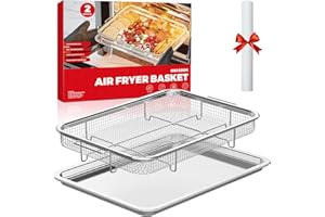 OSJ COOK Air Fryer Basket for Oven, Air Fryer Basket and Stainless Steel Baking Tray Pant Oven Air Fryer Pan Rack for Cooking Baking Dishwasher and Broiling (15.3"x11")