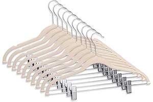 Zoyer Velvet Clothes Hangers with Clips - 12 Pack - Velvet Skirt Hangers - Non-Slip Pant Hangers (Ivory)