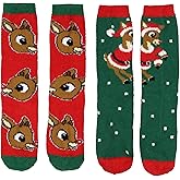 Bioworld Rudolph The Red Nosed Reindeer Christmas Adult Fuzzy Plush Crew Socks 2 Pack For Women Men
