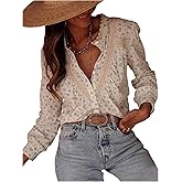 SHENHE Women's Boho Floral Peasant Blouse Button Down Long Sleeve Lace Trim Dressy Shirt Top