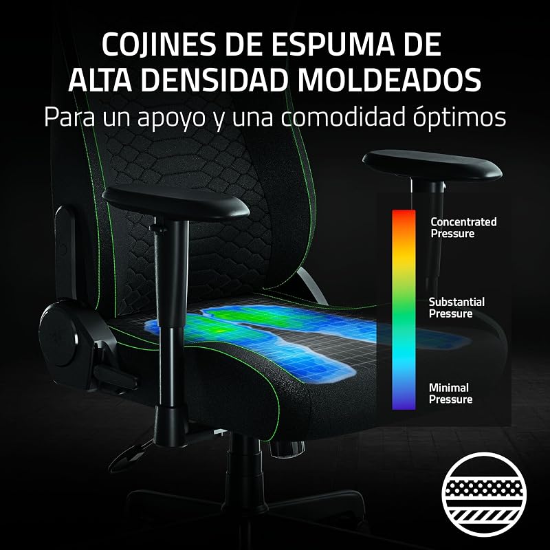 Iskur V2 X - Silla de Juego Esencial con Soporte Lumbar Integrado (Almohadillas moldeadas de Espuma de Alta Densidad, reposabrazos 2-D, Tela con Acabado Suave) Negro