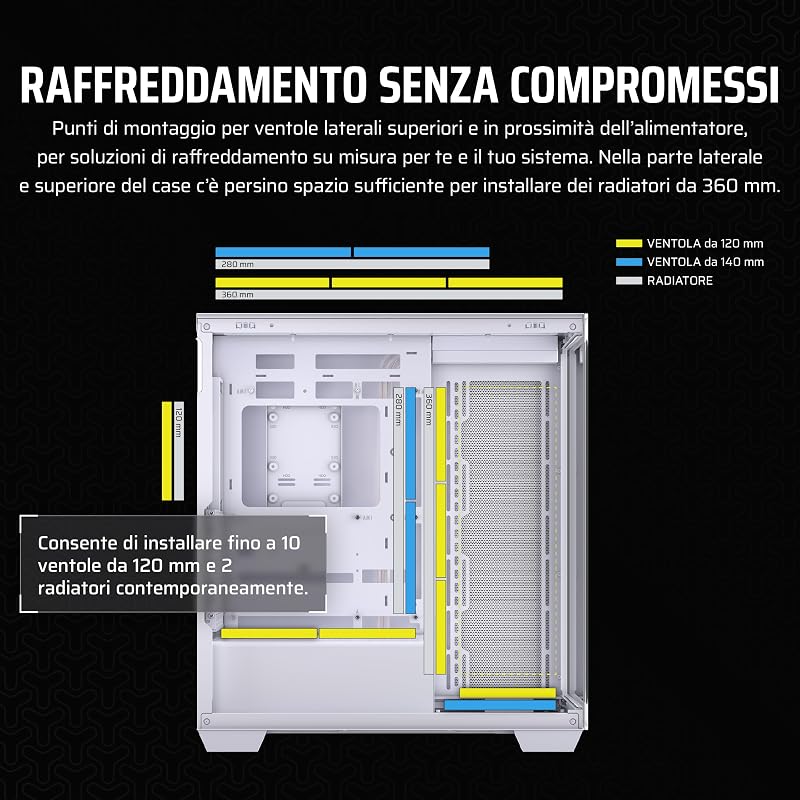 3500X Mid-Tower ATX Case per PC - Vetro Temperato Panoramico - Compatibile con Scheda Madre a Connessione Inversa - Nessuna Ventola Inclusa - Bianco