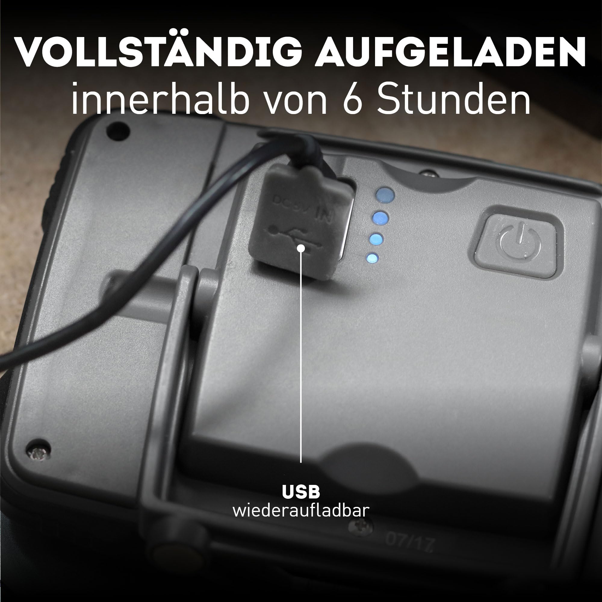 Akku Baustrahler LED, 1600 Lumen magnetisch – USB wiederaufladbare Arbeitsleuchte IP67 wasserdicht – Robuster LED Strahler Akku für Baustelle & Werkstatt – Favour 6