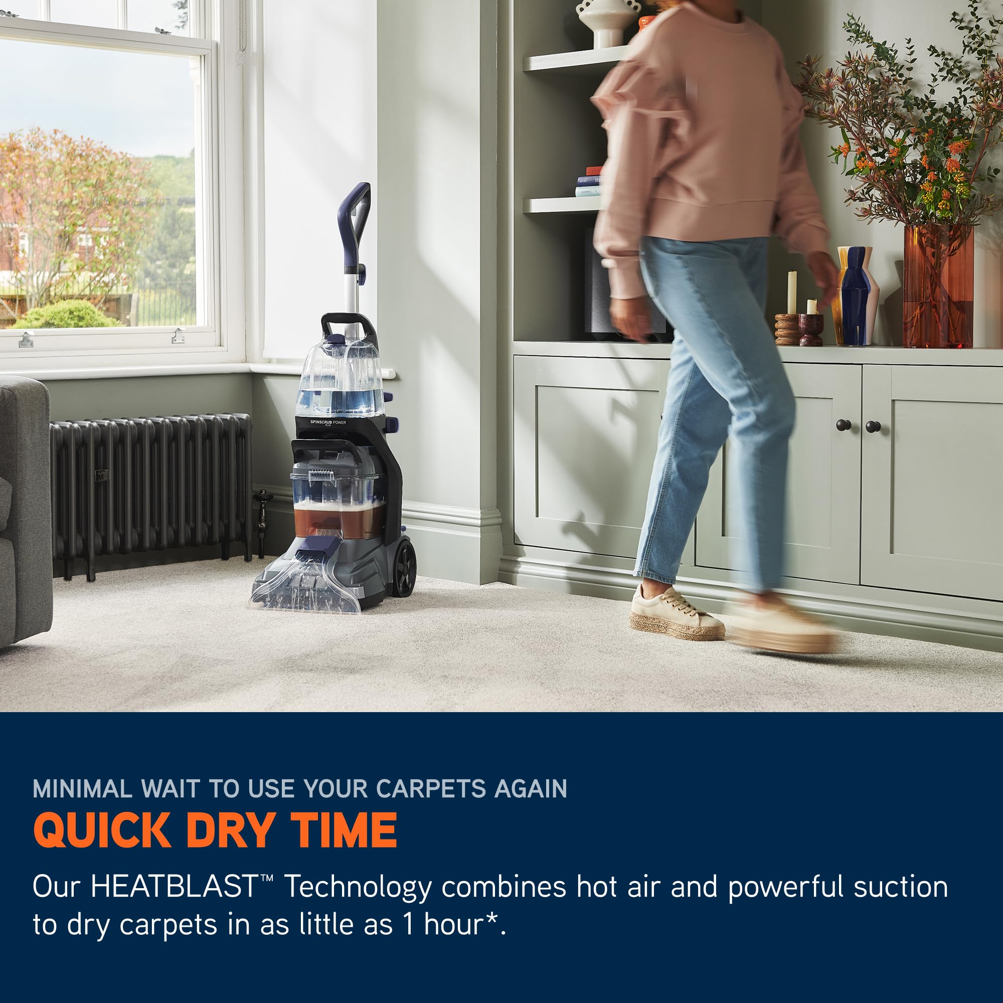 Vax SpinScrub Power Plus Carpet Cleaner Machine, Rug, Upholstery, Car, Stair Upright Shampooer Washer. Handheld Spot Cleaning, SpinScrub and Wash Tool, Solution, 1200W, Grey/Navy Blue, CDCW-SSXA