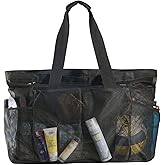 fiezkaa Mesh Beach Duffle Bag, XL Large Size with Top Zipper and Extra Pockets for Beach Pool Cruise Family Swimming Equipment