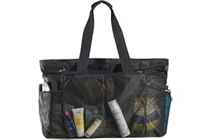 fiezkaa Extra Large Mesh Beach Pool Tote Bag for Family, Sandproof with Zipper