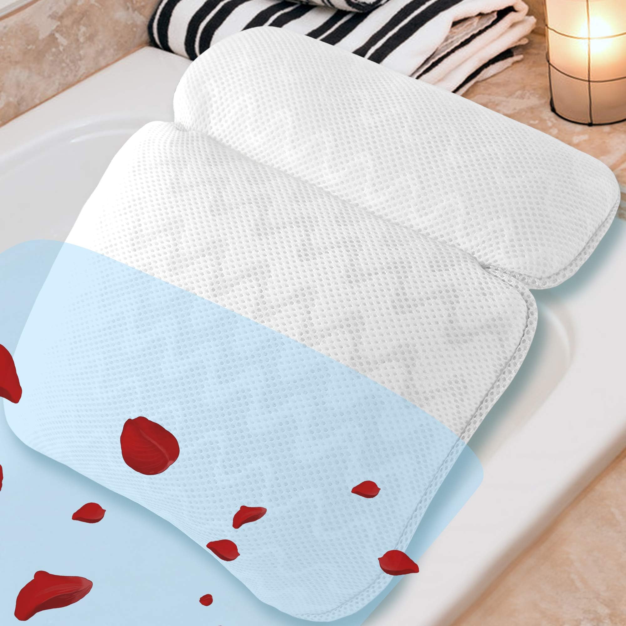 Bath Pillow for Tub, Spa Bathtub Pillow for Neck Head and Back Support, Fits Any Tub, Straight Back Tub, Soaking Tub,Jacuzzi Hot Tub, 3D Air Mesh Technology, Machine Washable, 6 Non-Slip Suction Cups
