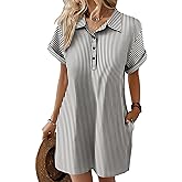 Zeagoo Womens Cotton Shirt Dress Summer Casual Short Sleeve Button Down Beach Cover Up Shirts with Pockets