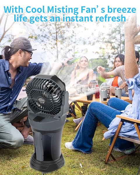 AVV PORTABLE MISTING FAN WITH RGB AMBIENT LIGHT- 2L WATER TANK, 4 SPEEDS & SPRAY MIST FAN, 30000MAH RECHARGEABLE MISTING FANS FOR OUTDOOR/INDOOR FANS FOR CAMPING, PATIO, GARDEN, GREY-BLACK