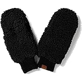 C.C Sherpa Cuff Beanie Hat Suede Logo and Sherpa Mitten Gloves (HAT-008,MT-008)