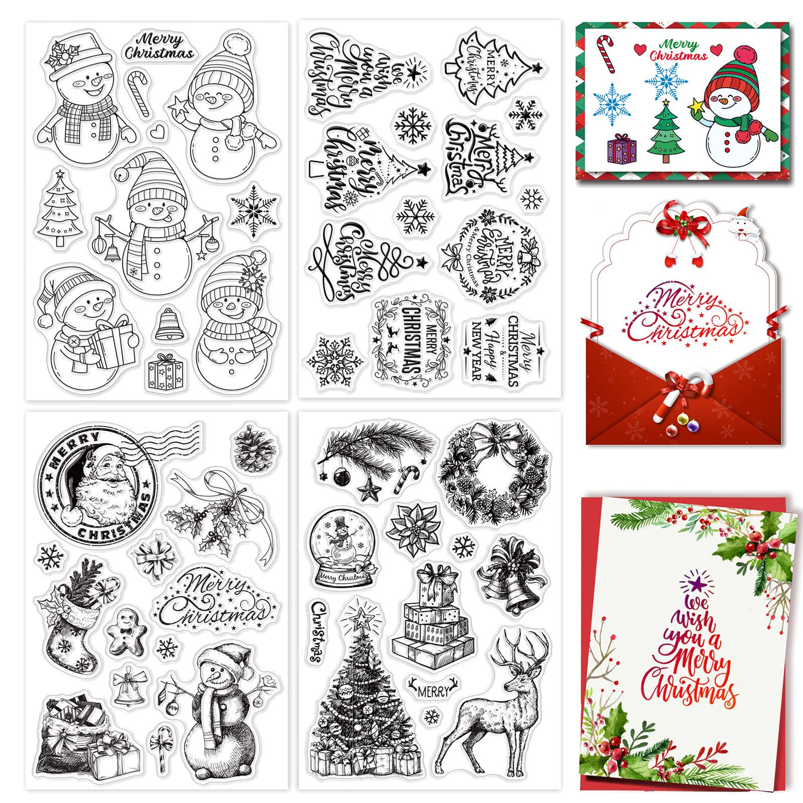 CRASPIRE Christmas Clear Stamps Silicone Stamp Seal Tree Holly Transparent Silicone Stamps for X'MAS EVE New Year Card Making Decoration DIY Scrapbooking Embossing Album Decor Craft
