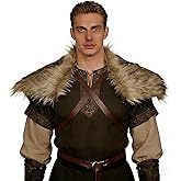 Viking Faux Fur Shawl Medieval Warrior Plush Shoulder Wrap Collar with Belt Renaissance Cosplay LARP Costume for Men Women