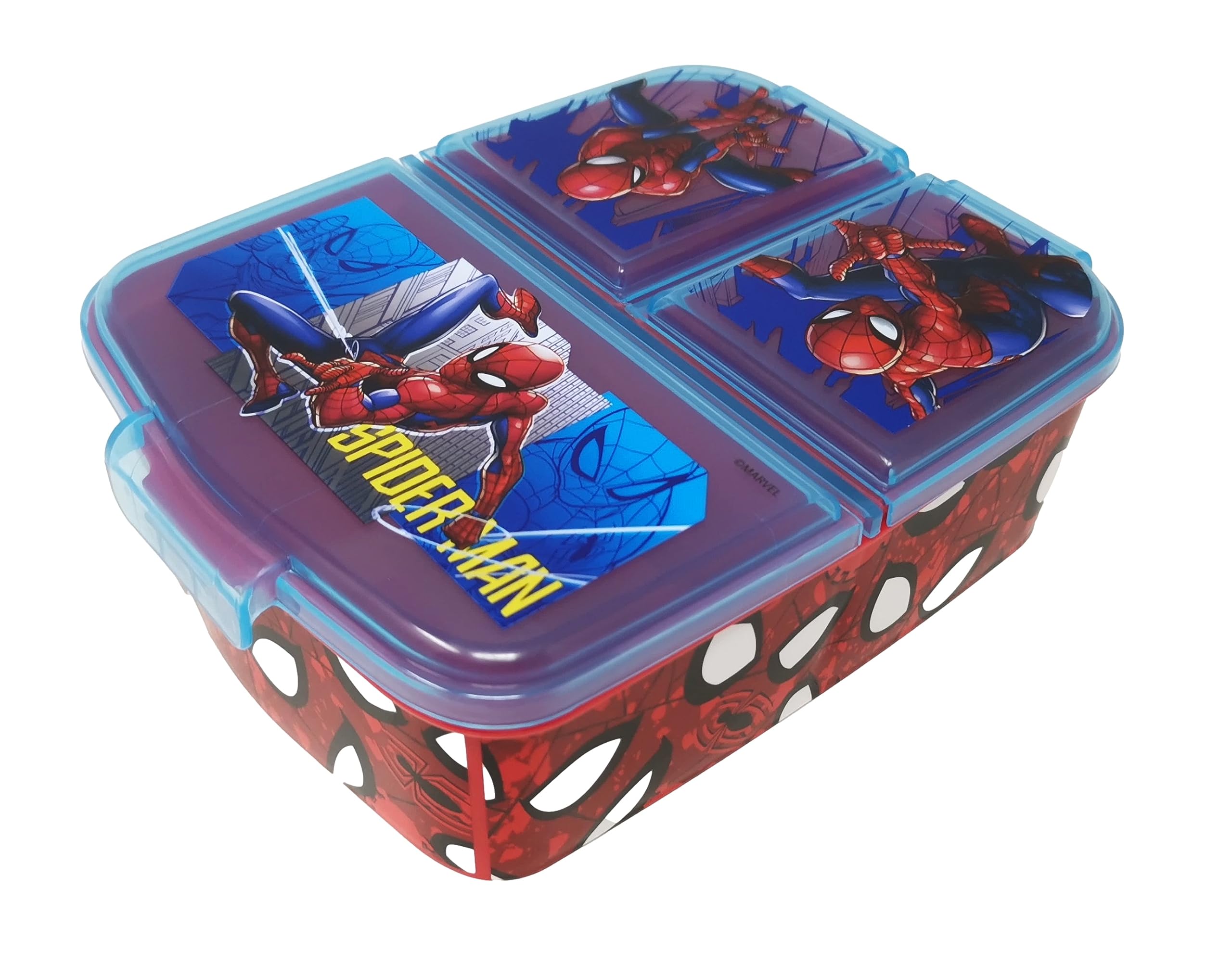 Theonoi Children's Lunchbox, Sandwich Box with Compartments and Dividers, Nursery Lunchbox Made of BPA-Free Plastic - Spiderman AU