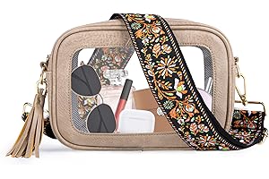 Viva Terry Clear Bag for Stadium Events Approved, Small Clear Crossbody Purse with Adjustable Straps for Makeup Toiletry(Light Khaki)