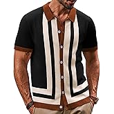 PJ PAUL JONES Mens Polo Shirts Vintage Striped Button Down Knitted Golf Shirts