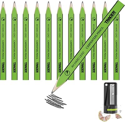 Tracer 4H Hard Lead Carpenters Pencils 12 Pack with Sharpener