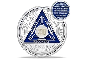 IELCJJ Recovery Triangle 13 Year Sobriety Coin - Silver Roman Numeral NA AA Coins - 1-40 Prime NA/HA/AA Chips and Medallions - Narcotics Alcoholics Anonymous Sober Gifts for Men Women