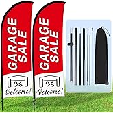 Buryeah 2 Sets Garage Sale Feather Flag Sign Kit 8 ft Garage Sale Banners Swooper Flag with Fiberglass Poles and Point Stake for Business Advertising Outside Ground(Red)