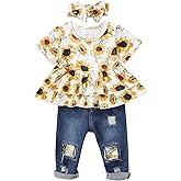 XUANHAO Baby Girl Clothes 12 18 24 Months Outfits For Infant Toddler Denim Girls' Clothing Ruffle Top Ripped Jeans Pant Sets