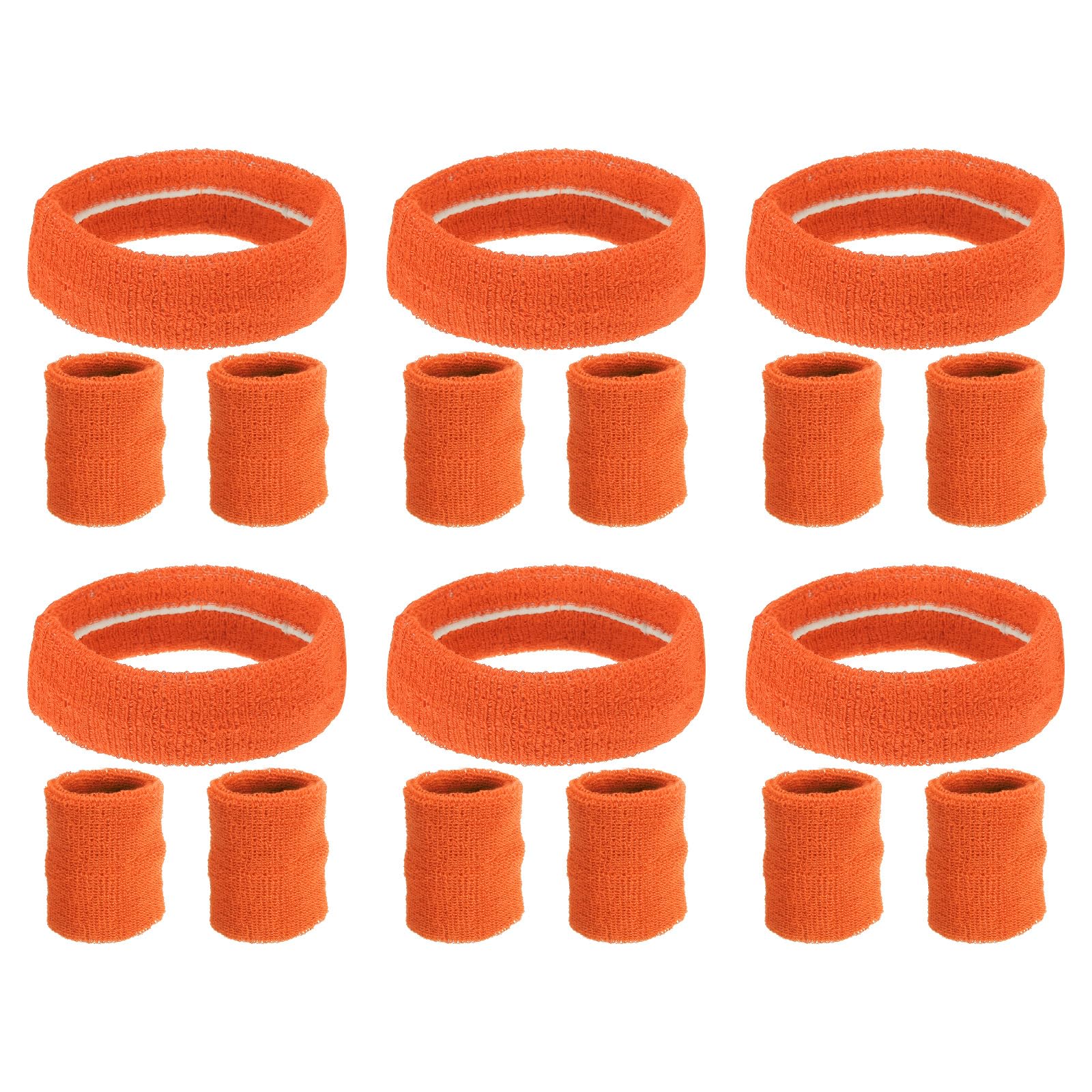 PATIKIL Sweatbands Headband Wristband, 6 Set/18Pcs Sweatband Terry Cloth for Sports Basketball Tennis Athletic Gym Working Out, Orange