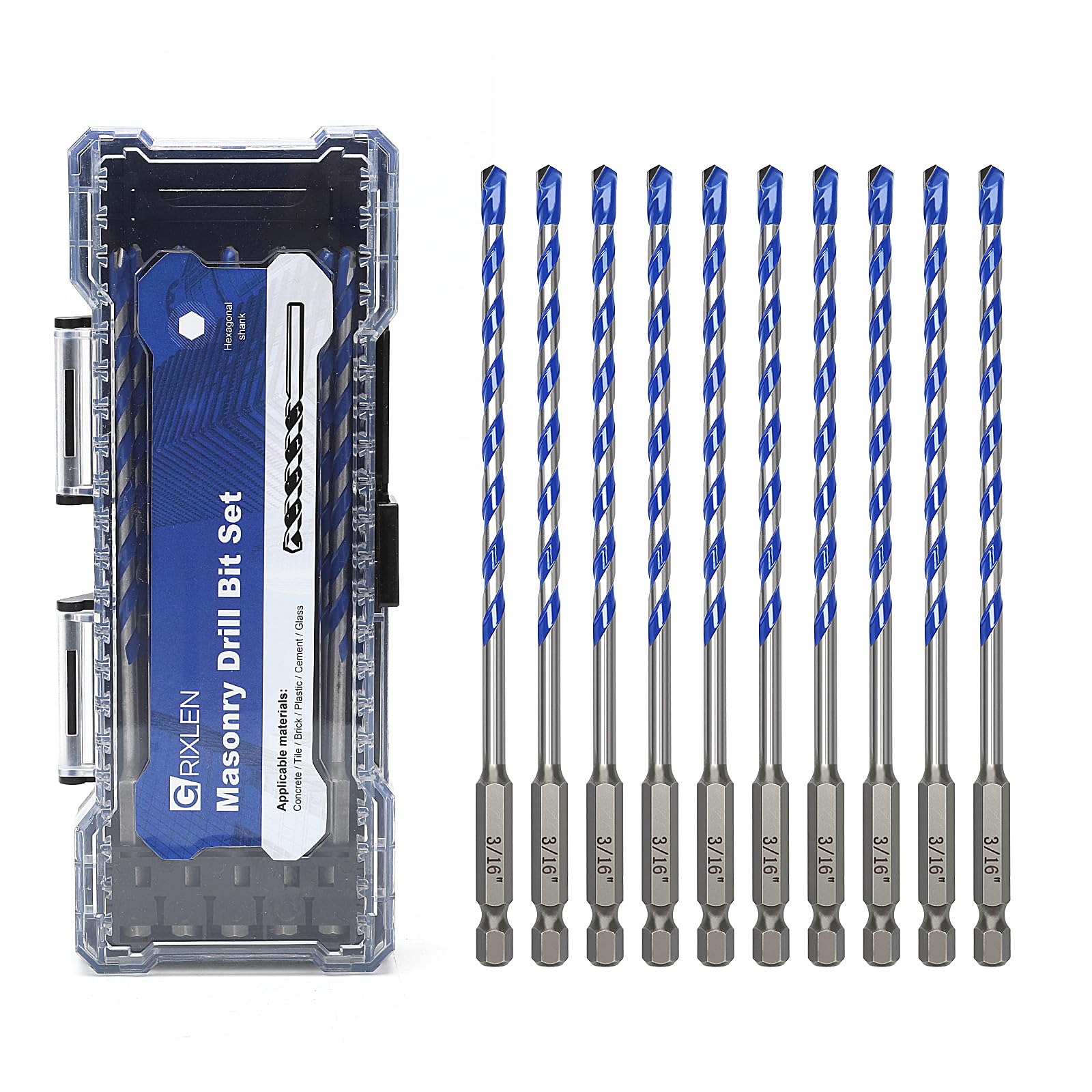 Photo 1 of 10 Pack 3/16 inch Concrete Drill Bit Set,Masonry Drill Bit Set with Hex Shank,Carbide Tip Drill Bits for Concrete, Cement, Tile,Brick and Plastic (3/16"?10 Pcs?)