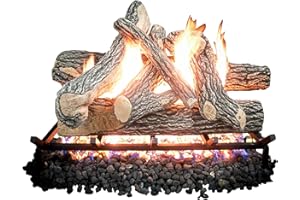 Dreffco 24" Premium Gas Logs - for Vented Fireplaces, Natural Gas or Liquid Propane - Great Oak Design (Logs Only)
