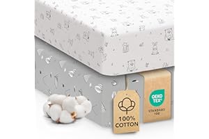 Cotton Crib Sheets 2 Pack – Sweety Fox Mini Fitted Sheets for Baby Boys and Girls, Soft Jersey Knit for Crib or Toddler Bed, Woodland Print