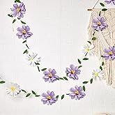 2PCS Paper Flower Garland, Paper Leaves Banner Vine Flowers with Green Leaves Crepe Flower Garland Decorations for Wall Anniversary Wedding Birthday Arch Decor-Purple