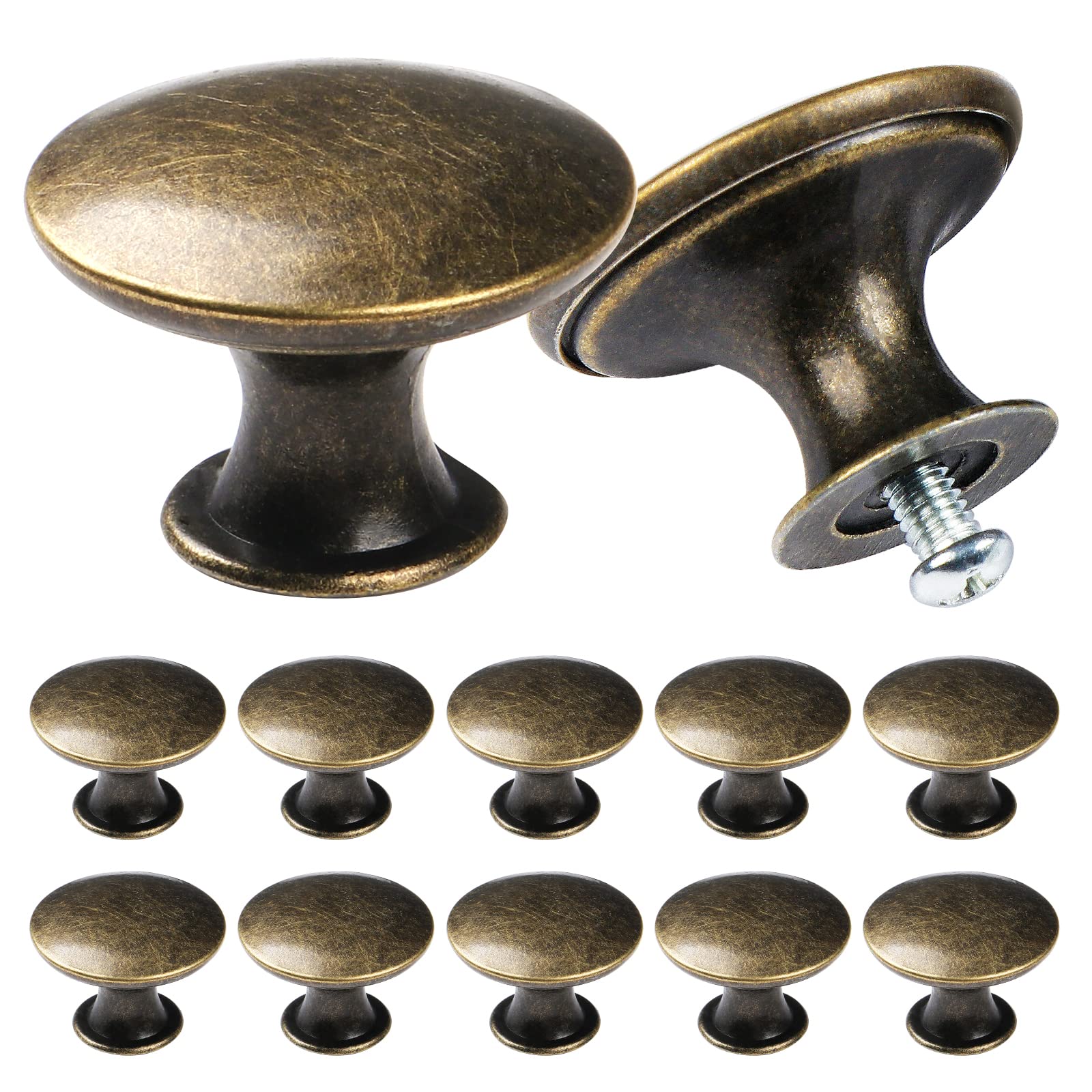 TsunNee 12PCS Vintage Cabinet Knobs, Chic Drawer Handles, Antique Style Kitchen Cupboard Handles, 30mm Round Furniture Door Knob, Bronze