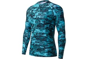HUGE SPORTS Men's Rash Guard Long Sleeves UPF 50+ UV Sun Protection Quick Drying Splice Compression Swim Shirts