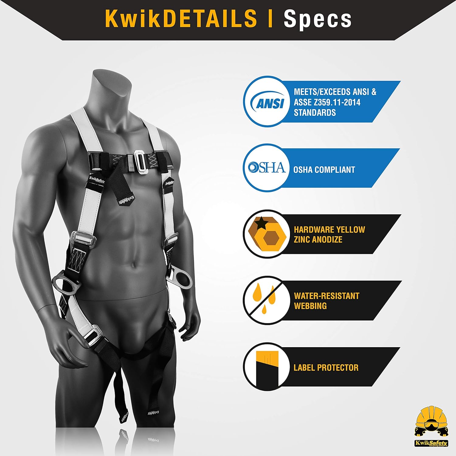 KwikSafety (Charlotte, NC) THUNDER 3D Ring Safety Harness (Pass Through Connectors) OSHA ANSI Industrial Full Body Fall Protection Personal Equipment Construction Carpenter Scaffold Contractor - - 