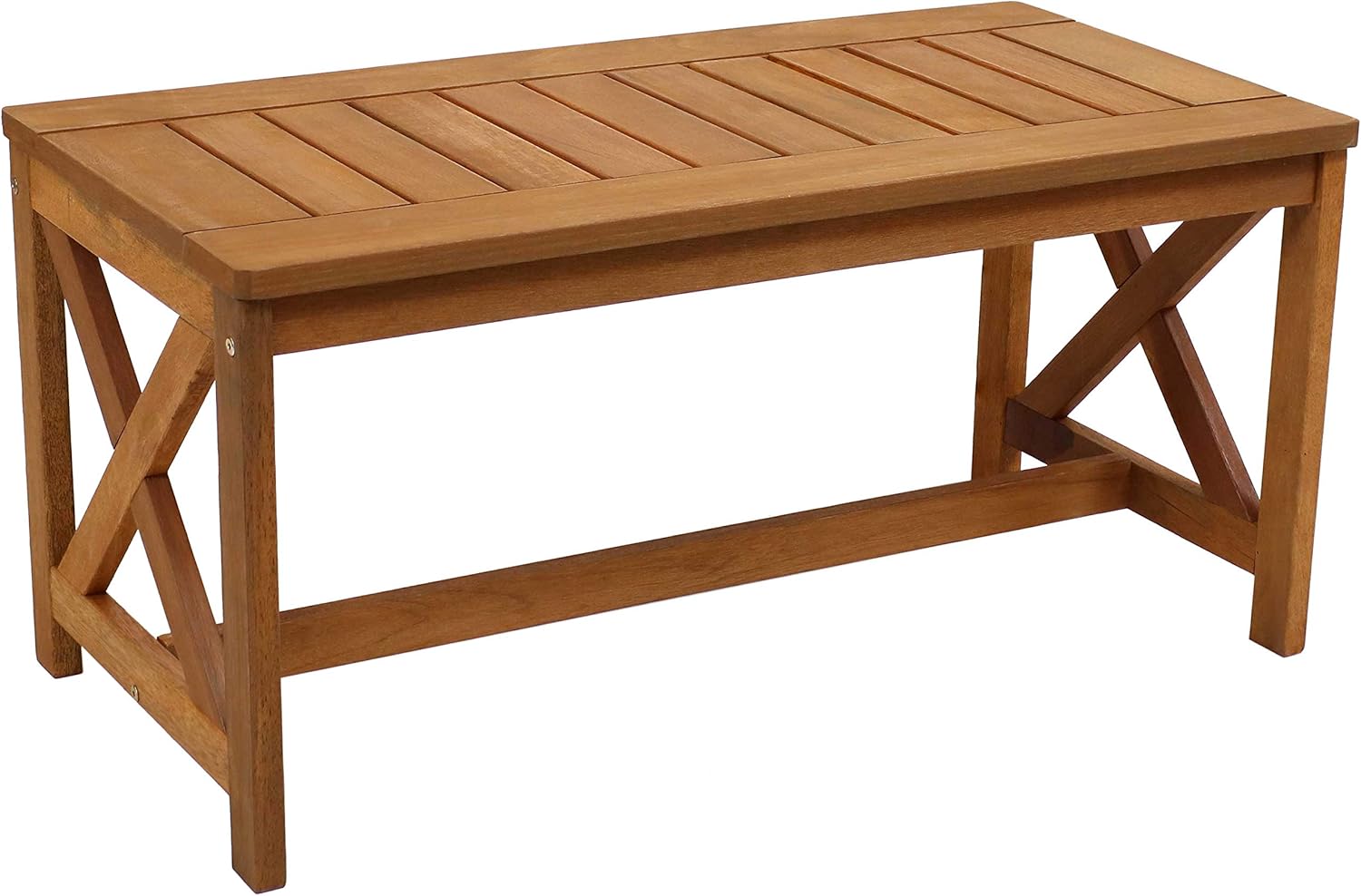 Sunnydaze Meranti Wood Outdoor Patio Coffee Table with Teak Finish - Outside Furniture for Lawn, Garden, Porch, Deck, Balcony, Backyard and Sunroom - Rectangle Table - 35-Inch : Garden & Outdoor