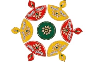 CHERKRAFT Medium Size Diwali Acrylic Rangoli Stencils Handmade Rangoli Sticker Home Decor Floor Decorative Stones - 8 Inches (Design 1)