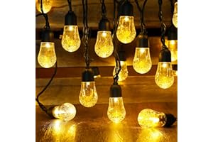 Flacchi Solar String Lights Outdoor Waterproof - 51 Feet Crystal Globe Patio Lights with 8 Lighting Modes for Garden Yard Porch Party Wedding Decor(Warm White)