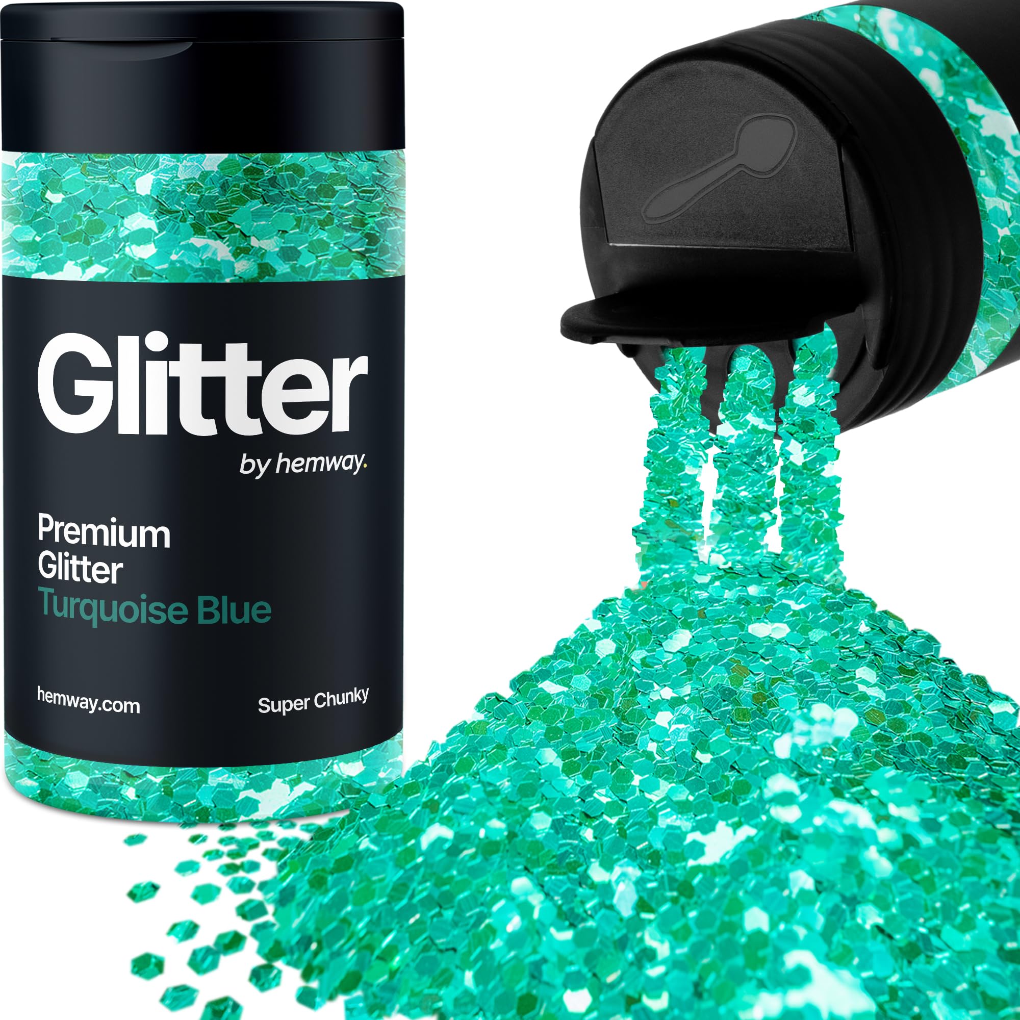 Turquoise Blue Glitter Shaker, 130g Super Chunky Glitter, Crafts 1/8" Metallic Flake Turquoise Blue Sequins, Resin & Epoxy Crafts, Decorating, Halloween, Christmas Nail, Face, Hemway — image 1