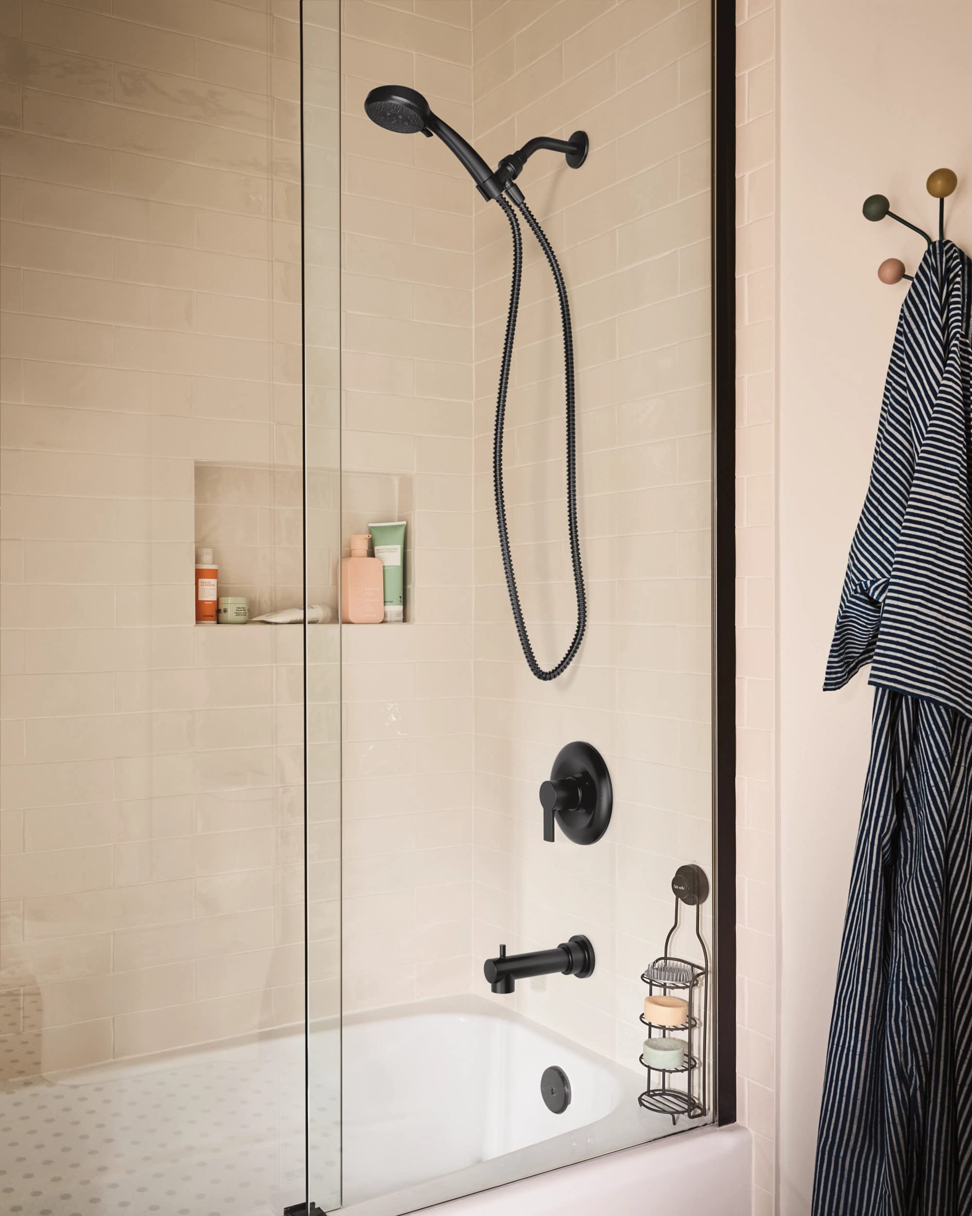 Moen Meena Matte Black Single Handle Modern Shower Faucet Set with Handshower and Tub Spout for Bathtub, Valve Included, 82618BL