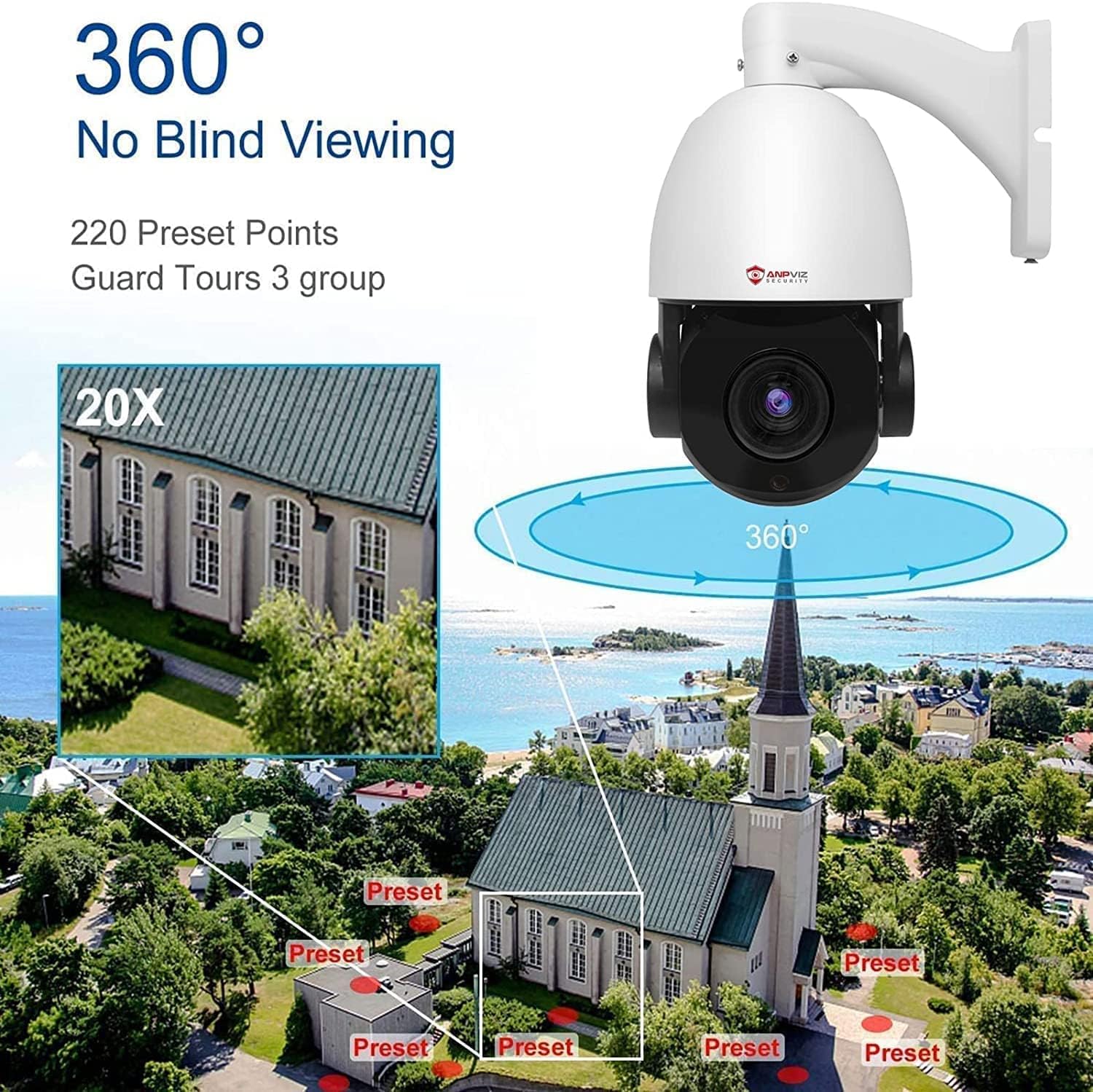 Anpviz 5MP PoE PTZ IP Surveillance Camera 20X Optical Zoom, PTZ IP Security Camera Outdoor with Mic/Audio, Human Vehicle Detection, 300ft IR Night Vision, Pan 360°/Tilt 90°, IP66 Waterproof (U Series)