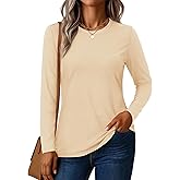 YUCOLEN Women's Cotton Long Sleeve Shirts Crewneck Cotton Basic T-Shirt Solid Color Soft Comfy Casual Tops Tees for Women