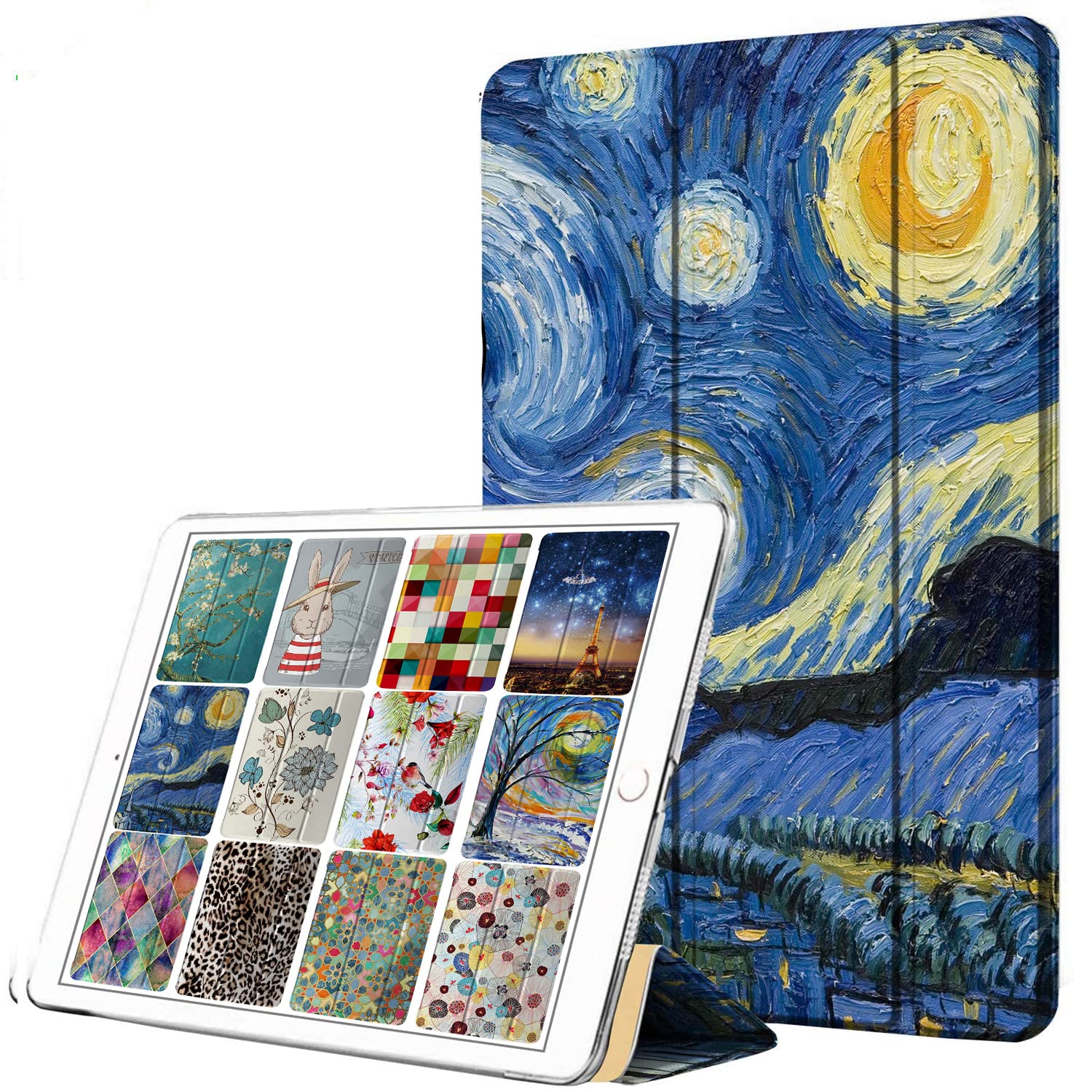 DuraSafe Cases for iPad PRO 12.9 2 Gen 2017 [iPad 12.9 Inch 2nd ] A1670 A1671 Trifold Printed Hard Smart PC Transparent Back Cover - Stellar Night Painting