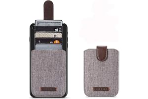 BIAJIYA Card Holder for Back of Phone RFID 5 Pull Credit Card Cash Cell Wallet Pocket Canva Leather Case for Smartphones (Brown)