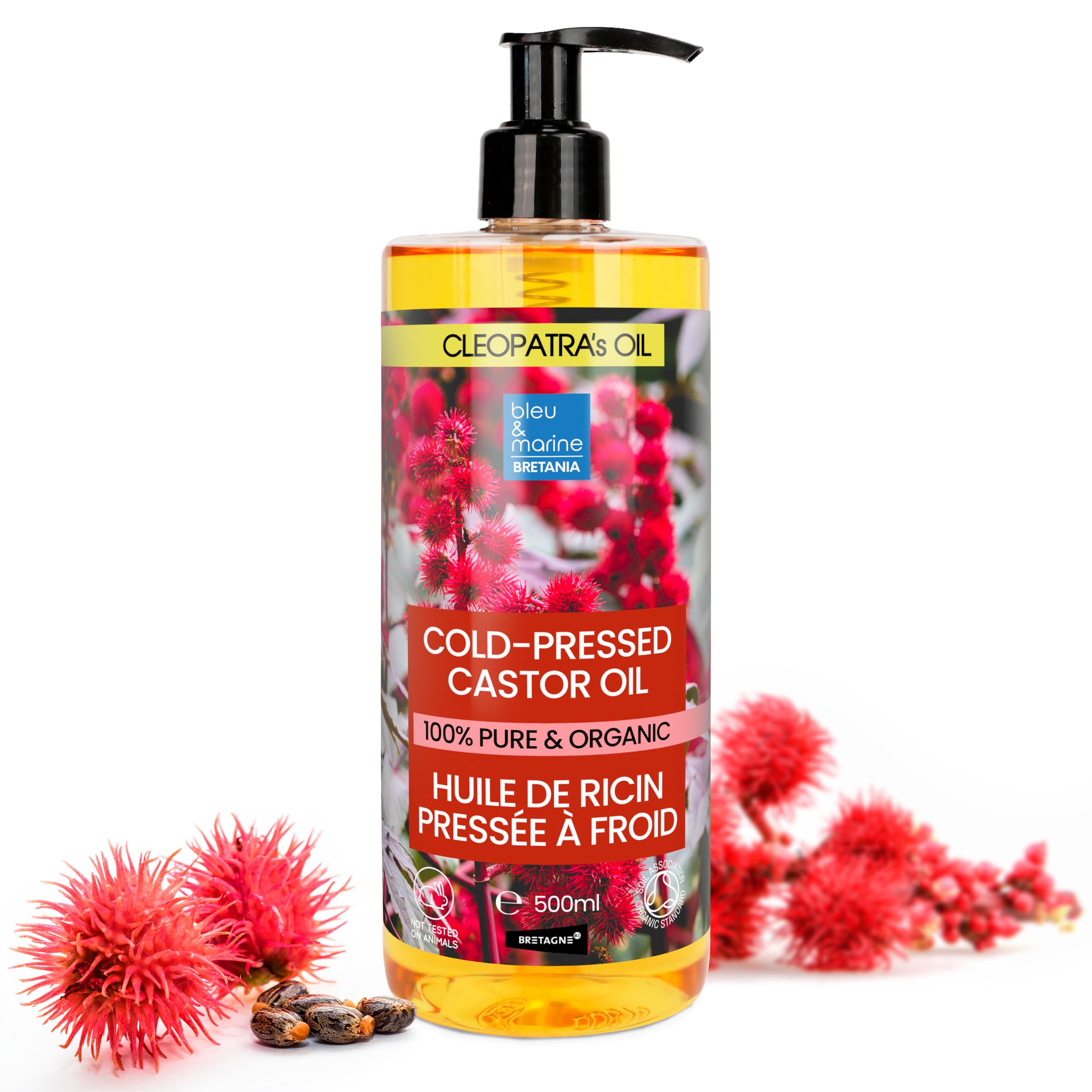 bleu & marine Bretania - Pure Natural Castor Oil | Hair Growth Enhancer | Nail Strengthener | Skin Moisturizer | Beard Tamer, 500 Milliliters.