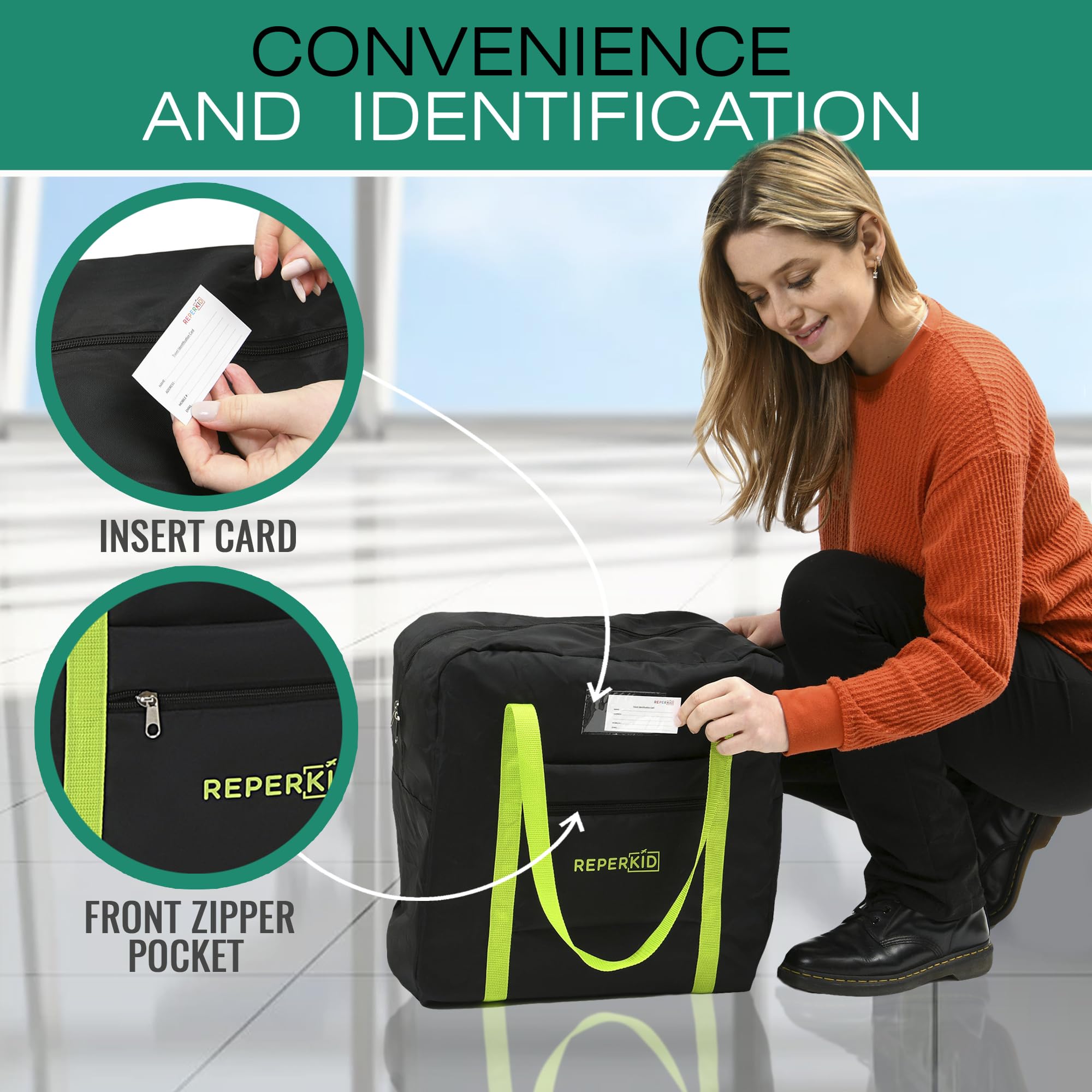 Reperkid Booster Seat Travel Bag for Airplane, Black and Green, 17