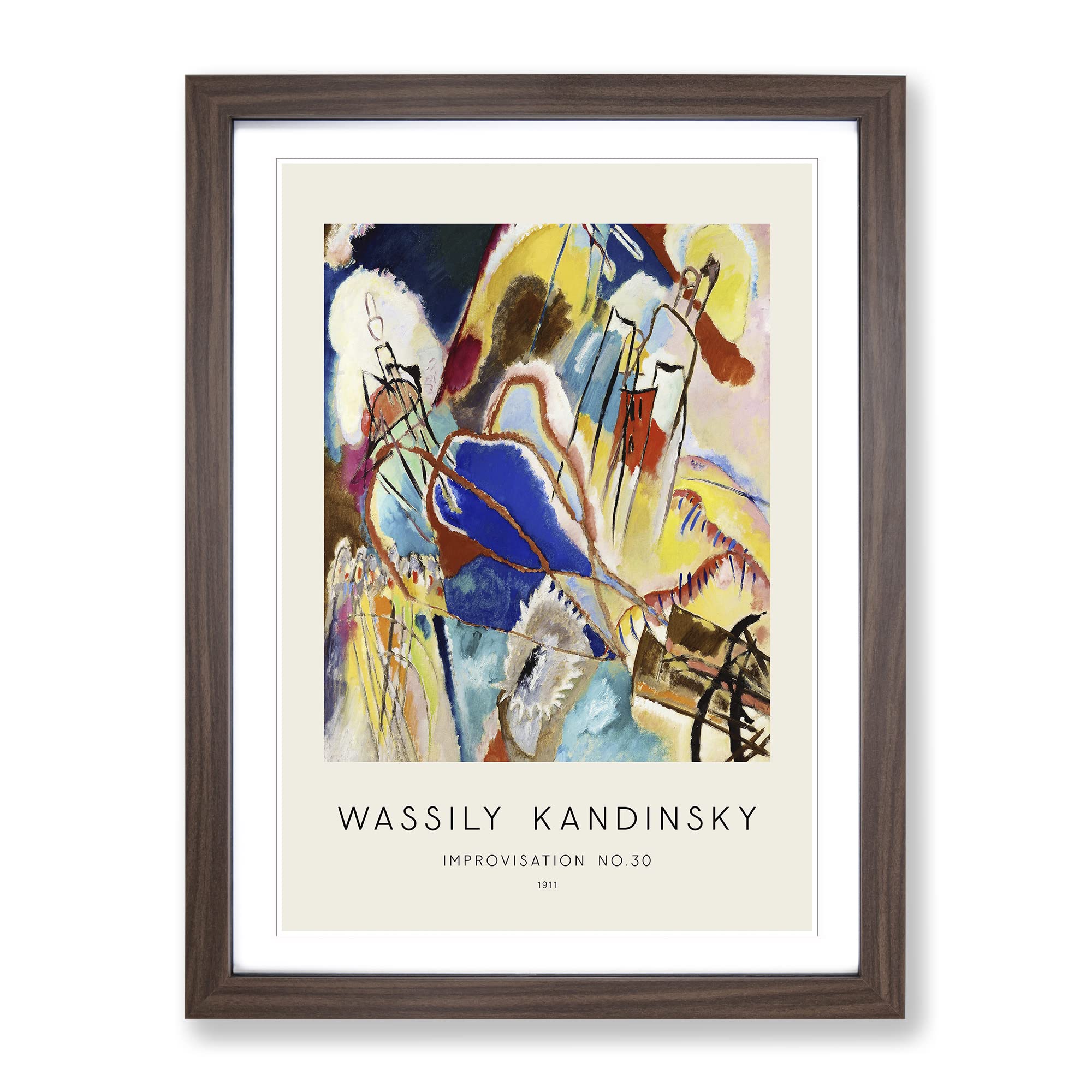 Improvisation No.30 By Wassily Kandinsky Exhibition Museum Painting Framed Wall Art Print, Ready to Hang Picture for Living Room Bedroom Home Office Décor, Walnut A3 (34 x 46 cm)