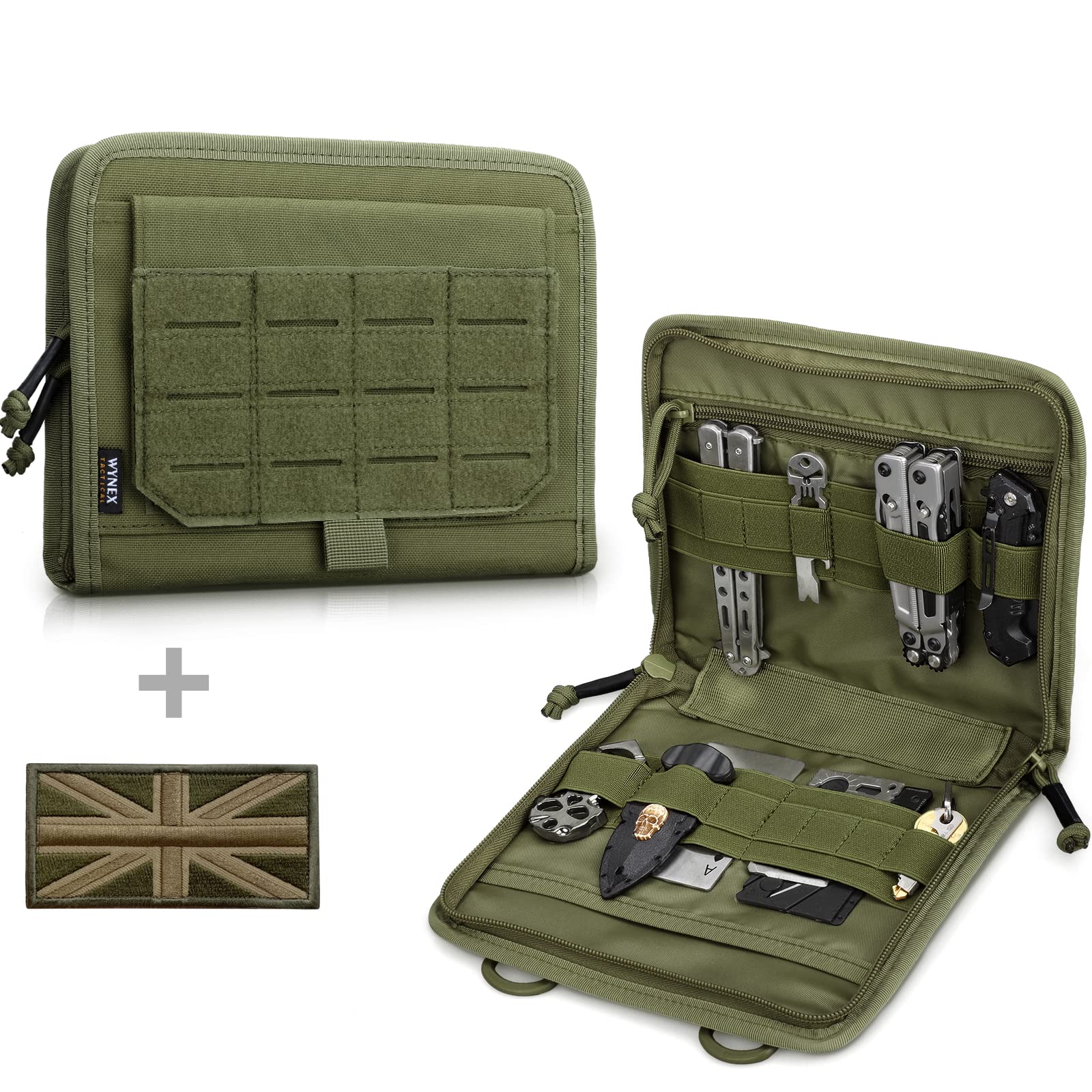WYNEX Tactical Folding Admin Pouch, Molle Tool Bag of Laser-Cut Design, Utility Organizer EDC Medical Bag Modular Pouches Tactical Attachment Waist Pouch Include UK Patch