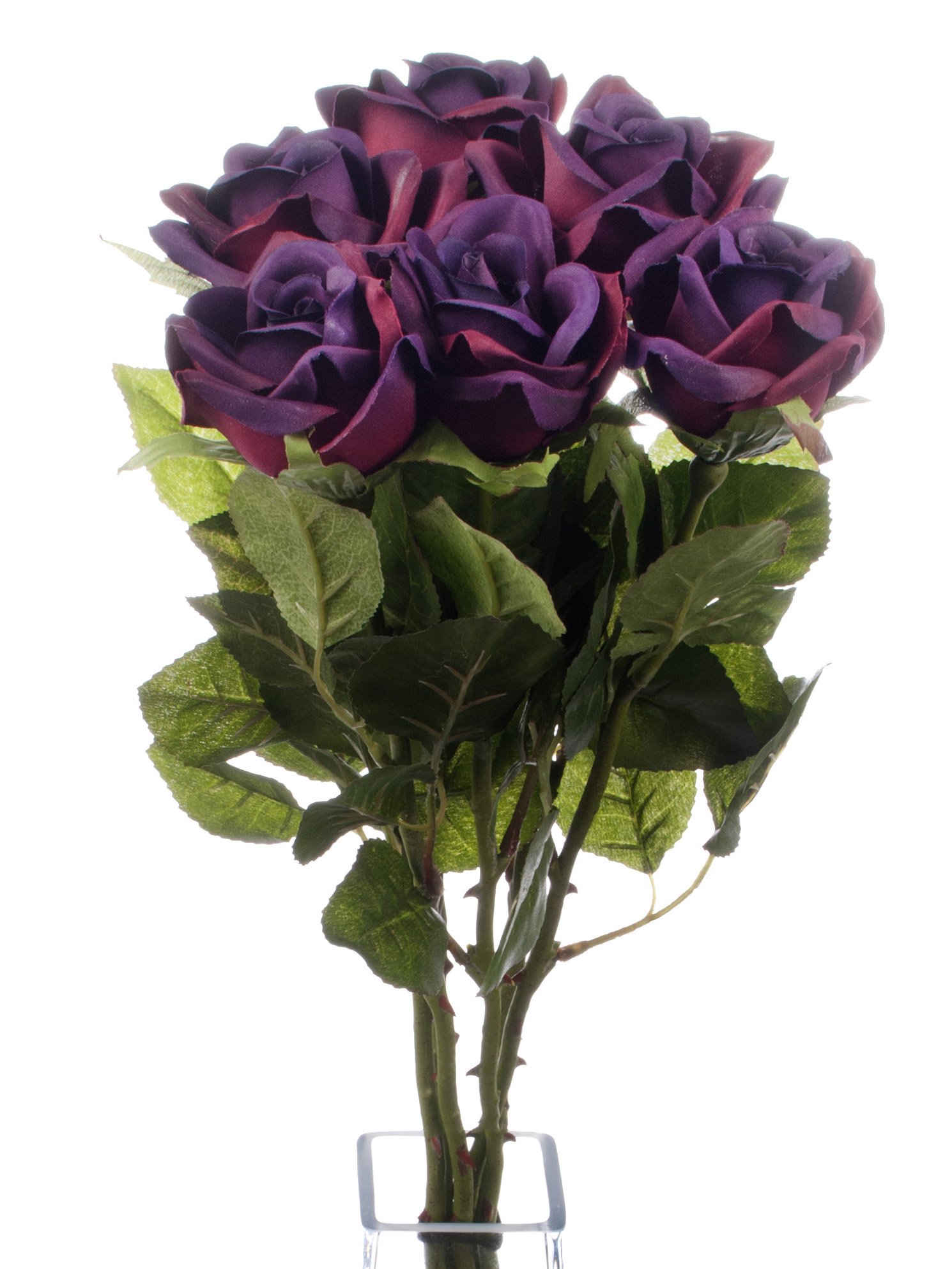 Floral Elegance Artificial 70cm Single Stem Half Open Purple Rose Flowers x 6